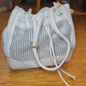 NWT Linea Pelle Preston Perforated Leather Tote Bag, Bone/Ivory